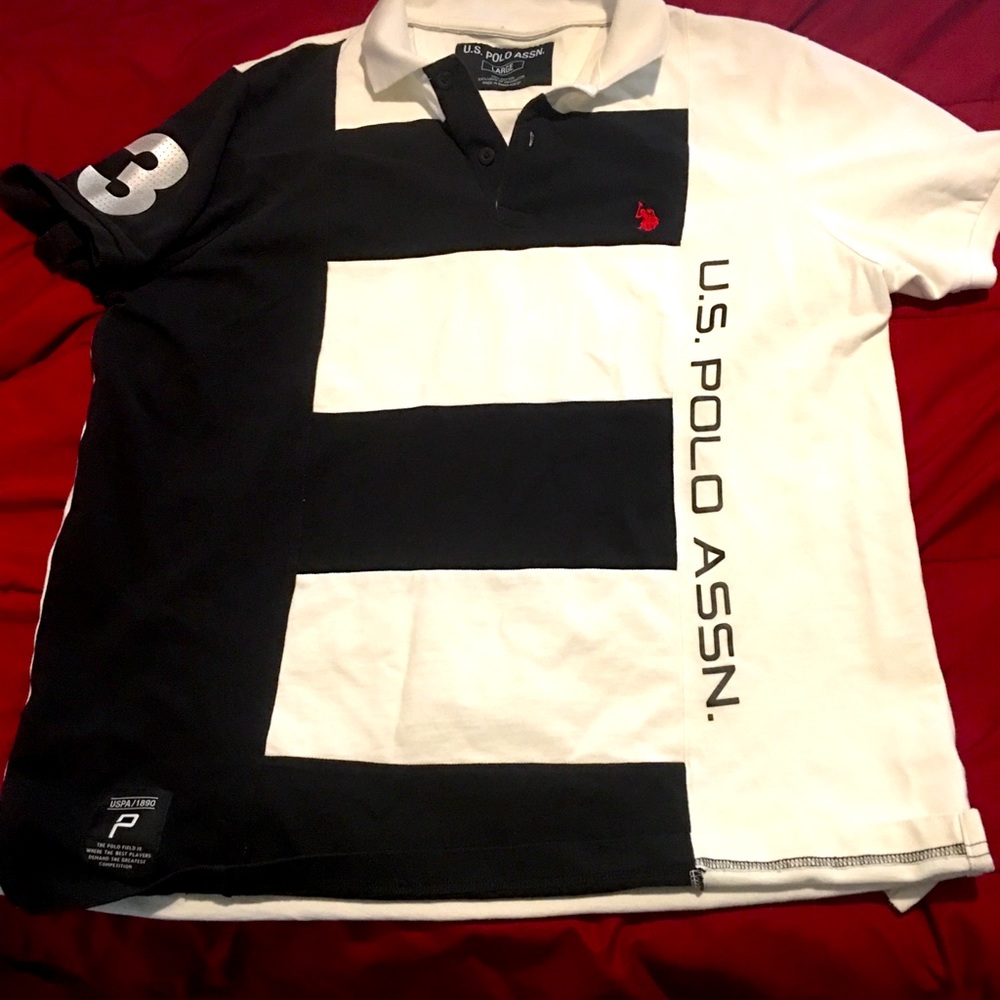 ((Polo Shirt)). LARGE White N. Black